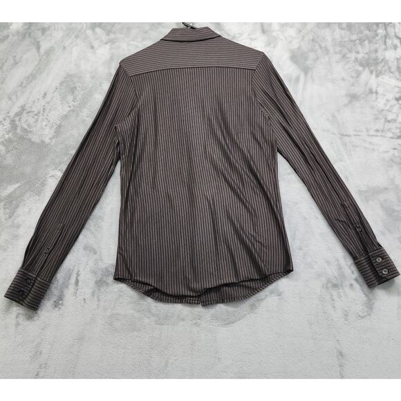 INC Shirt Mens S Brown Black Striped Stretch Slim Fit Button Down Long Sleeves - Picture 2 of 8